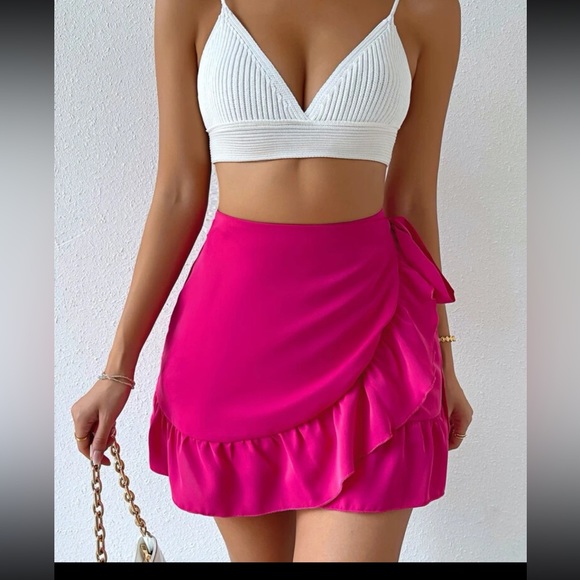 Knot Side Ruffle Trim Wrap Skirt - Picture 3 of 5